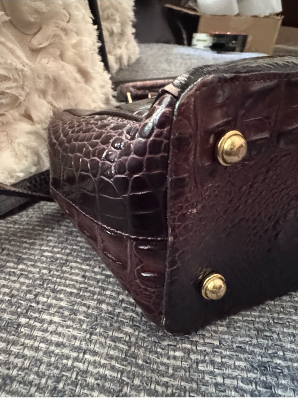 Brahmin Lincoln Satchel Melbourne Cocoa CrocEmbossed Leather Convertible Handbag - Picture 4 of 10